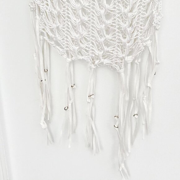 Vakko Open Knit Crochet Mini White Dress XS - Picture 3 of 6